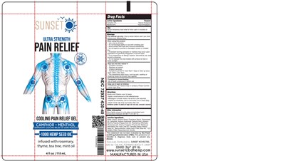 Pr L4 (Fd 03678.1  Sunset Pain Relief Gel Whemp Oil 4 Floz 1000)